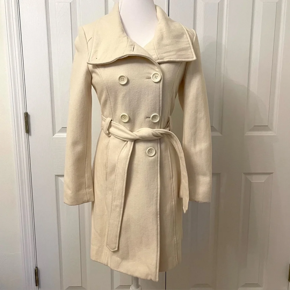 Guess Cream Winter White Long Belted Trench Coat - Picture 3 of 14